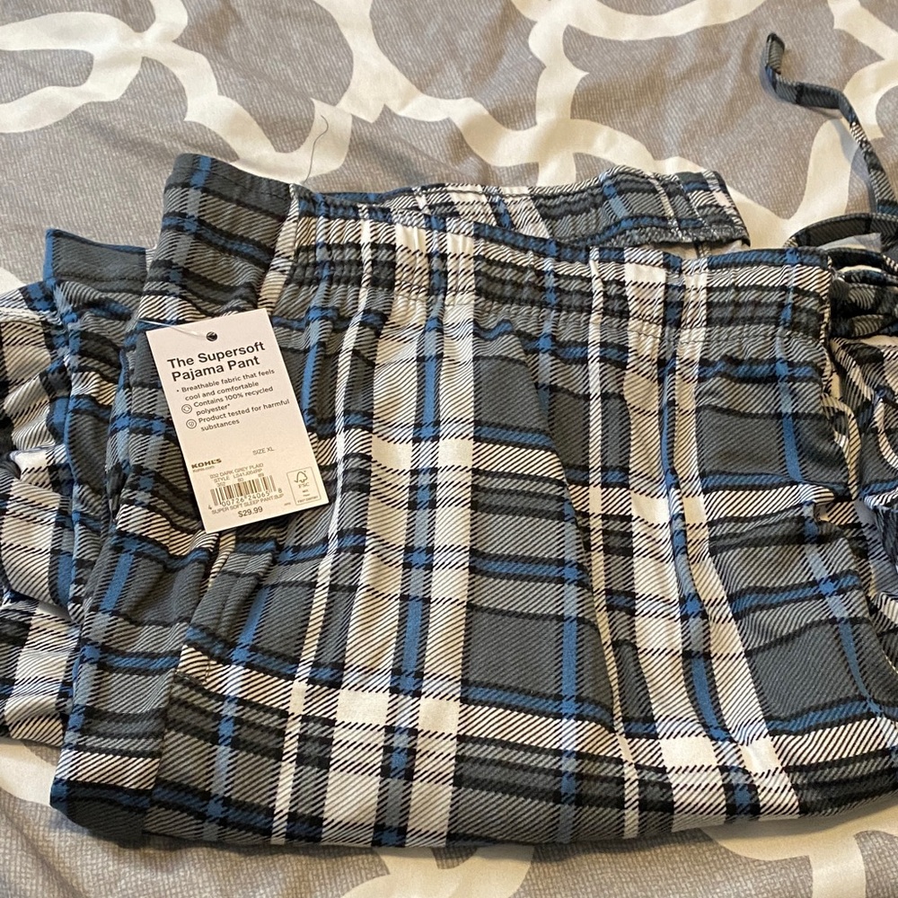 Plaid Men’s Pajama Pants - Blue and White